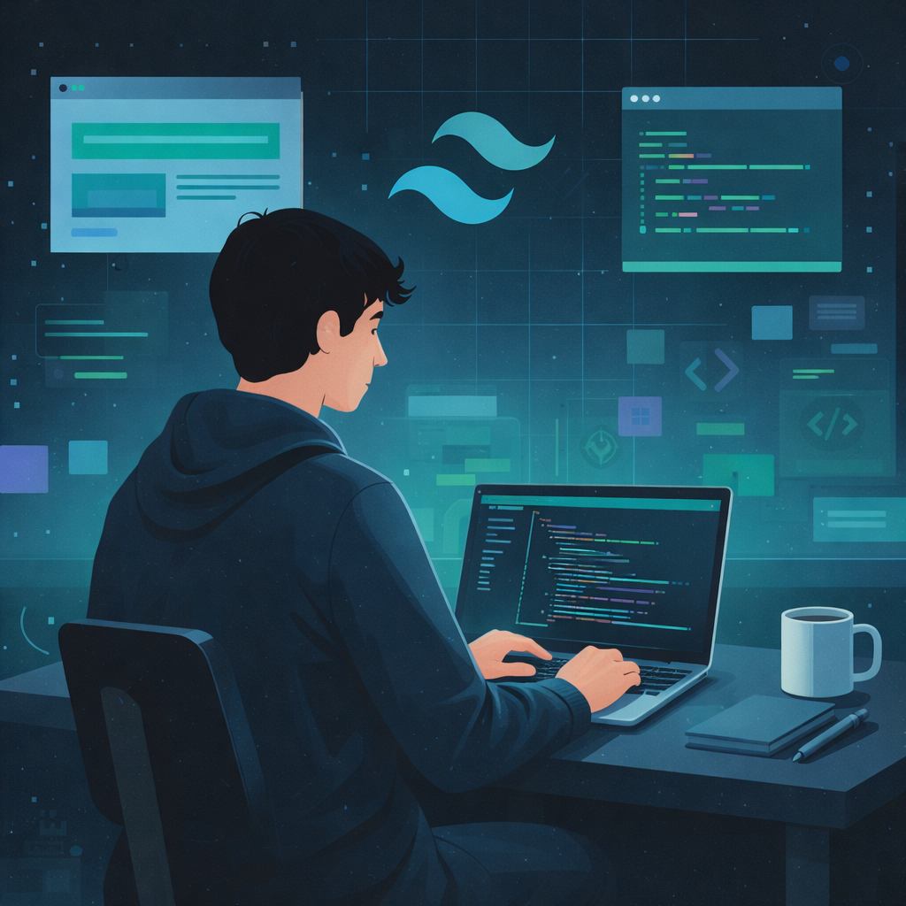 Illustration of a person coding at a desk